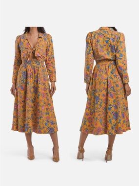House of Harlow 1960 Yellow Floral Tie-Front Midi Dress
